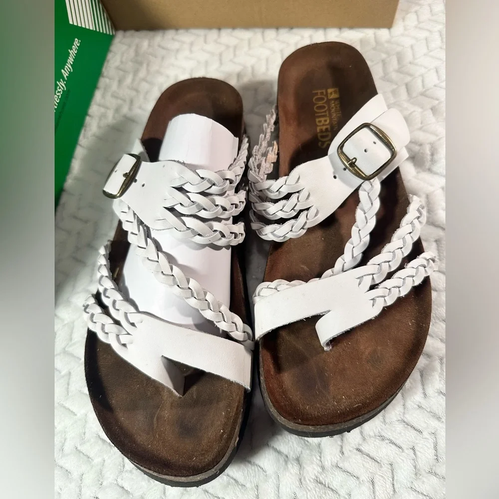 Women’s Genuine Leather Sandals- White and Brown - Picture 1 of 4